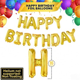 Happy Birthday Balloons Banner, Gold(3D Lettering)16 Inch Mylar Foil Letters Birthday Sign Bunting Reusable Ecofriendly Material for Girls Boys Kids & Adults Birthday Decorations and Party Supplies