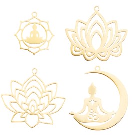 UNICRAFTALE Stainless Steel Lotus Pendant Summer Lotus Charms Golden Moon Yoga Charms Flower Dangle Charms Earring Pendant for DIY Jewellery Making, Stainless Steel
