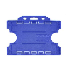 ALG ID Cards® Navy Blue Double Sided/Dual Sided Rigid Navy Blue ID Identity Card Pass Badge Holder for Neck Lanyard (Landscape/Horizontal) - Made in Britain from Recycled Plastic