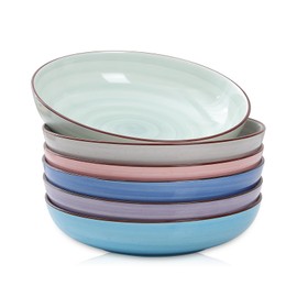 Selamica Ceramic Pasta Bowls Set 34 OZ, Large Salad Bowl 8.6 Inch Deep Plates for Pasta Soup, Microwave & Dishwasher Safe, Set of 6, Gradient Color