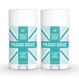 Fresh Kidz Deodorant Stick for Kids and Teens - Baking Soda and Aluminum-free 24 Hour Protection for Sensitive Skin - Unscented "Green", 2.65 oz / 75 g (2 Pack)