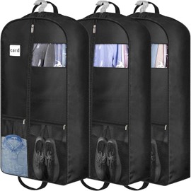 GSYJMRH 43" Garment Bags for Travel Hanging Clothes Closet Storage, with 2 Large Pockets and 2 Carry garment bags for hanging clothes, Protector for SuitCoat, Shirts, Jackets (3 Packs)
