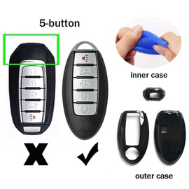 ontto Funda para llave de 5 botones para mando a distancia de Nissan, compatible con Infiniti, textura de carbono, color negro