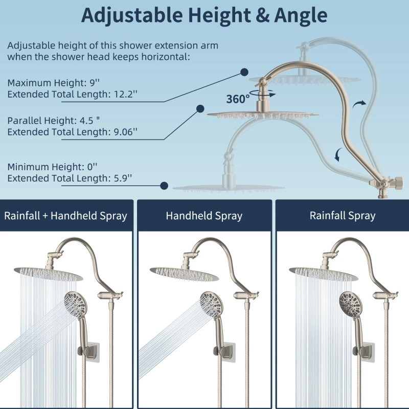 Hibbent Shower Head High Pressure Rainfall Shower Head Handheld Showerhead