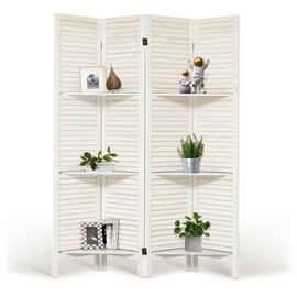 HIGREENA Room Divider 5.6FT Wood Room Divider Panel 4 Panel Folding Room Divider with Shelves Room Divider Screen Partition Room Dividers, Warm White