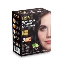 BSY Noni Hair Color Shampoo, Hair Dye, 20ml x 6 Sachets - Dark Brown (Pack of 1)