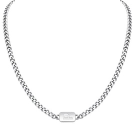 VNOX Silver Initial Necklace for Men - A-Z Letter Necklaces Cuban Link Chain Pendant Neckless for Mens Womens Boy Cute Valentines Day Christmas Birthday Jewelry Gift for Him Boyfriend, Silver, No