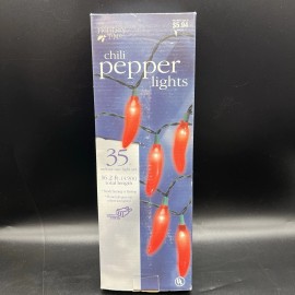 Holiday Time Red Chili Pepper Light String 35 ct. Camping Parties Patio  Christmas 16.2ft New