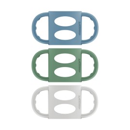 Dr. Brown's Narrow Baby Bottle Handles, 100% Silicone, Easy Grip Removable Handles for Bottle to Sippy Cup Transition, Blue/Gray/Green, 3-Pack, 4m+