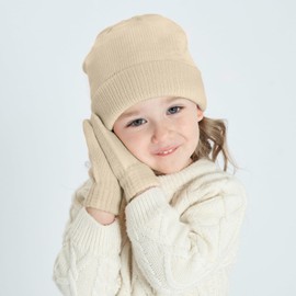 Baby Kids Hat Gloves Set - Newborn and Toddler Winter Warm Knitted Hat Gloves Set for 3 Months - 6 Years Girls Boys, beige