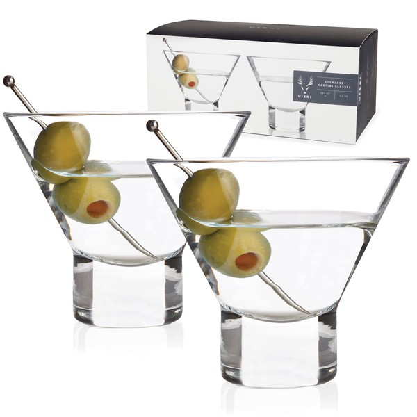 Raye champaña de vidrio por Viski, Raye Stemless Martini, Transparente,