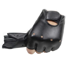 Long Keeper 4-11 Y Kids PU Leather Fingerless Gloves for Boys Girls Outdoor Sports Gloves (Black1)