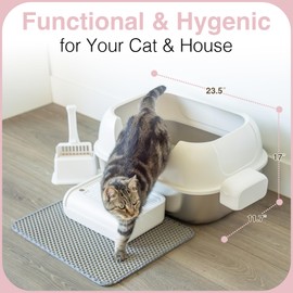 XL Enclosed Stainless Steel Cat Litter Box, Large Litter Box with Lid, XL Metal Litter Box with High Sides for Big Cats, Litter Box for Cats, Anti Leak, Anti Odor, Non Stick, Easy Clean