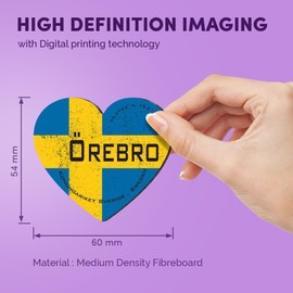 1x Heart MDF Magnet 6cm - Ã–rebro Sweden Flag Circle - Fridge Locker Office Whiteboard Toolbox #60108