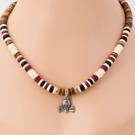 Grass Shack Trading 20" OBX Skull and Crossbones Pirate on Necklace 8mm Diameter Coconut Beads