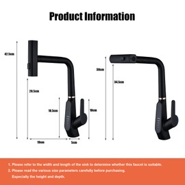 Waterfall Kitchen Sink Mixer Taps with Pull Out Sprayer, 3 Modes Kitchen Sink Faucet, 360° Rotation, Digital Display, Single Lever Kitchen Tap, 59A Copper, Anti-Corrosion, Durable (Black)