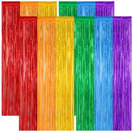 6 Pack Rainbow Backdrop, 3.28 FT x 7.05 FT Backdrop Curtains, Metallic Fringe Curtains Tinsel Bakdrop Party Streamer, Wedding Decor Rainbow Party Decorations Pride Photo Booth Props