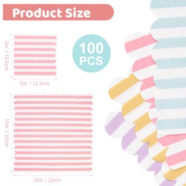 100 Pcs Striped Pastel Napkins, 5 x 5 Inches Scalloped Napkins, Disposable Cocktail Napkins for Pastel Summer Party Birthday Wedding Decor