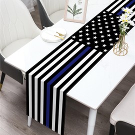 Buxiuer Thin Blue Line American Police Table Runner USA Police Theme Party Decoration Law Enforcement Dining Room Home Kitchen Table Decor