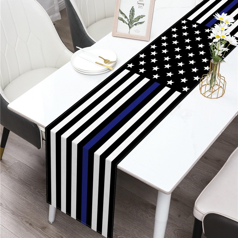 Buxiuer Thin Blue Line American Police Table Runner USA Police