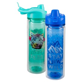 COOL GEAR Essence Chugger Water Bottle with Wide Mouth & Flip Up Design | Double-Wall Insulation and Carry Loop For Easy On-The-Go Use (2-Pack, 20 oz, Stay Wild/Fierce)