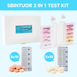 SBINTUOR 2 in 1 Set Pool Tester pH and Oxygen, Tablets Pool Tester Water Test Oxygen pH Pool Accessories Water Tester for Pool, Spa, Whirlpool (50 x DPD4 Tablets + 50 x Phenol Red Tablets)