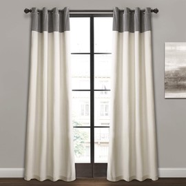 Lush Decor Milo Linen Window Curtain Panel Pair, 84" x 52", Gray and Off-White