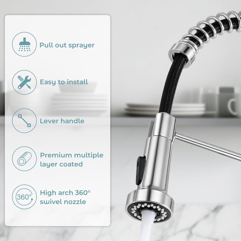 KHQF Kitchen Faucet with Pull Down Sprayer,Commercial Single Handle Stainless