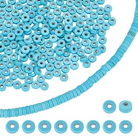 HOBBIESAY 537Pcs Turquoise Spacer Stone Flat Round Gemstone Beads 4x2mm Natural Blue Turquoise Spacer Beads Heishi Disc Stone Bead for Bracelets Jewelry Making Hole:1mm