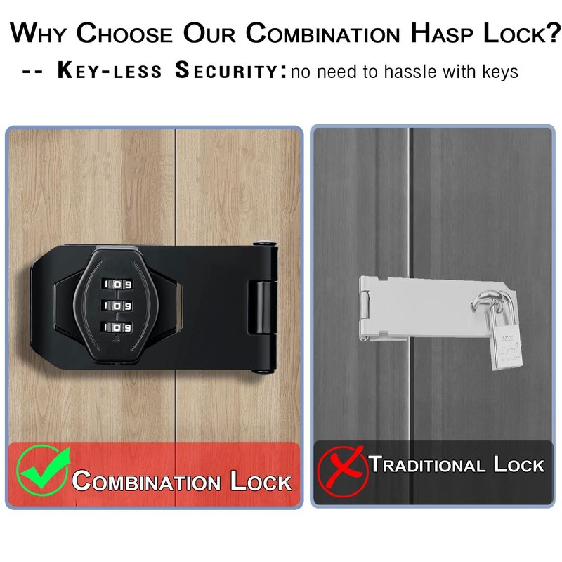 Cabinet Lock Keyless 3-Digit Password Combination Code Hasp Latch Lock