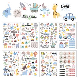 HJZHII 4 Sheets Baby Scrapbook Stickers, Toddler Patterns Stickers, Children Babys Photo Albums Sticker for Scrapbooking Supplies Birthday Party Baby Shower Invitation Cards Kids Gift (C)