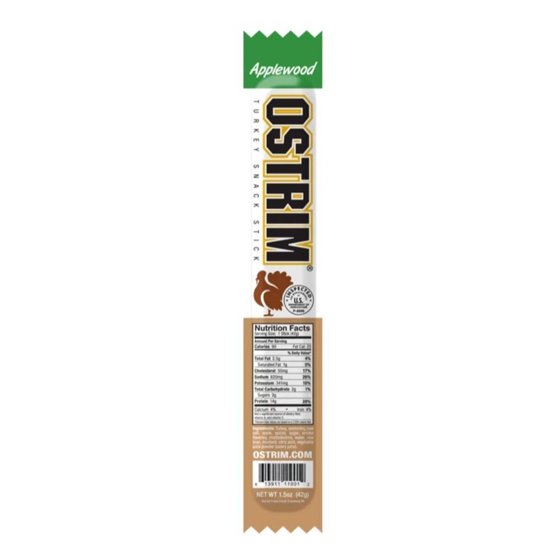 Ostrim Turkey Jerky Snack Sticks-Applewood Flavor, 1.5 oz (Pack of