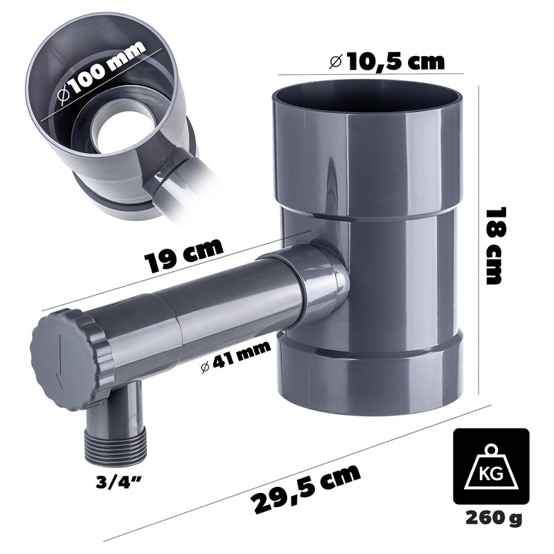 KADAX Rain Collector 100 mm, Rainwater Collector for Downpipe, Rain