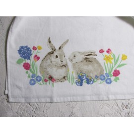 Spring Flowers Bunny Love Double Thickness Spring Hanging Kitchen Towel - Cream Cotton Crochet Top