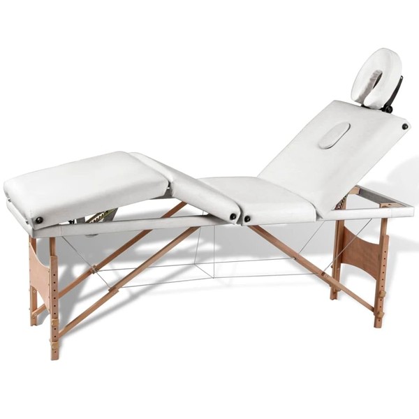 vidaXL 4 Zone Foldable Massage Table - Cream White, Adjustable