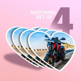 Vinyl Heart Stickers (Set of 4) 10cm - Red Motorbike Tourer Holiday Travel for Laptops, Tablets, Luggage, Scrap Booking, Fridges #53358