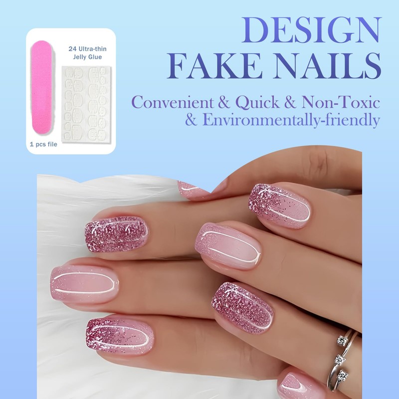 24 Pcs Dreamy Maiden Short Press-On Nails – Eco-Friendly Soft-Gel