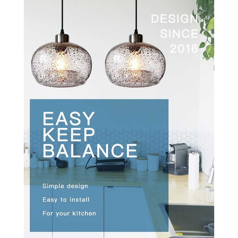 CASAMOTION Pendant Lighting Handblown Glass Drop Ceiling Lights, Modern Rustic