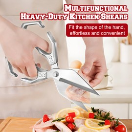 Multifunctional Heavy-Duty Kitchen Shears, Heavy Duty Kitchen Scissors for Food with Ergonomic Handle,Stainless Steel Culinary Shears for Chicken Meat Seafood Bone Cutting,Cooking Accessories(Sliver)