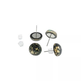 Unbranded Resin Stainless Steel Earrings - Black Studs - 12mm - 2 Pieces 1 Pair - ER327