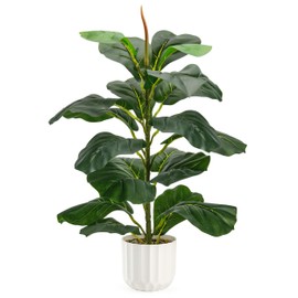 Der Rose 24'' Fake Plants Fiddle Leaf Fig Tree Artificial Ficus Lyrata Faux Plant with 18 Leaves for Living Room Balcony Bedroom Home Indoor Decor