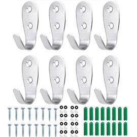 Pack of 8 Coat Hooks with Wall Coat Hooks, Curved Wall Hooks Screws, for Bathroom, Kitchen, Office and System