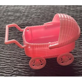 Unbranded Dollhouse BABY CARRIAGE Plastic Stroller Nursery Doll Basket Buggy Toy Pink