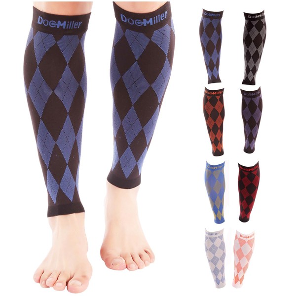 Doc Miller Calf Compression Sleeves 20-30 mmHg for Running, Cycling, and Travel, Argyle Design, Enhanced Circulation and Leg Support for Shin Splints Relief, Ideal for Work and Pregnancy