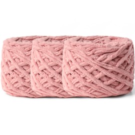 3 Pack Plush Chenille Chunky Yarn 100g (49.2yd) - Fluffy Velvet Yarn Crochet for Blanket Knitting and Crocheting - Baby Yarn for Crocheting Soft - Amigurumi Yarn (Dark Pink)