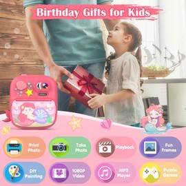 Kids Camera Instant Print, Camera for Kids with Printing Photo Paper, Toys for Girls Aged 3-13, Toddler Digital Camera for 4 5 6 7 8 9 10 11 12 Years Old - Pink