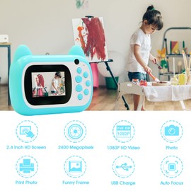 TOYOGO Instant Camera for Kids, 2.4 Inch LCD Screen Kids Print Camera, Digital Camera for Children with 6x Zoom, 24 M Pixels Dual Lens & 1080P Video Recorder, Gift for Boys and Girls