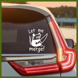 MYMKO Let Me Merge Decal, Funny Possum with Knife Car Window Decals, 6 Inches UV DTF Tranfer Car Stickers, Animal Weatherproof Car Truck Window Bumper Sticker, Humor Car Decals for Girl Boy Teenager