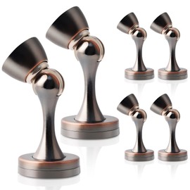 HUTLON Magnetic Door Stoppers, Oil Rubbed Bronze Stainless Steel, Heavy Duty Wall Floor Mount Magnet Door Holder Soft Catch, 6 Pack