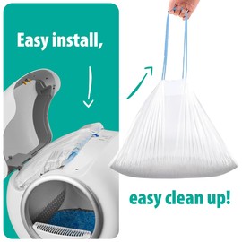 PurrTek Cat Litter Box Liners — LitterWrap Drawstring Bags for Automatic & Self-Cleaning Litter Boxes | Precision Fit, Jumbo Heavy-Duty, Leak-Proof, Unscented Odor Control, Replacement Refills
